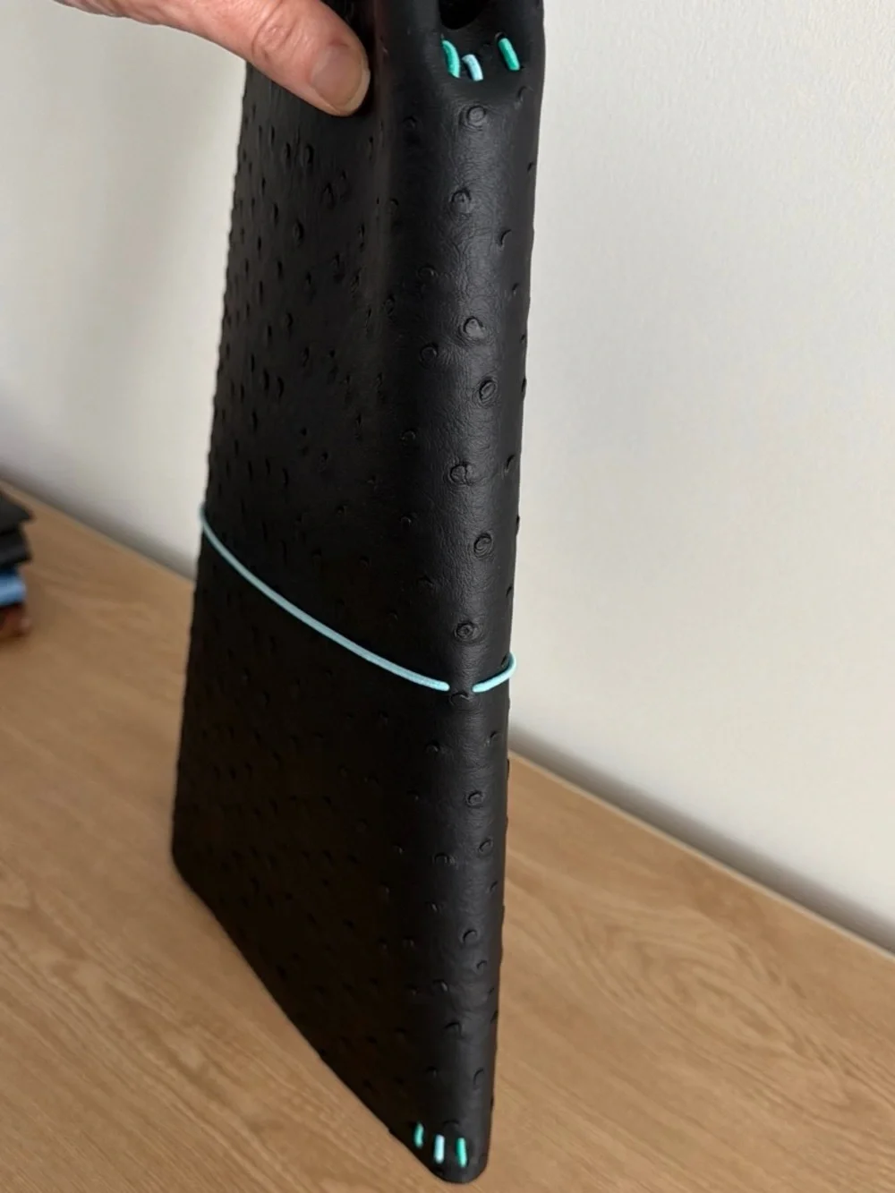 Black Faux Ostrich Journal Notebook with Teal Elastic Closure